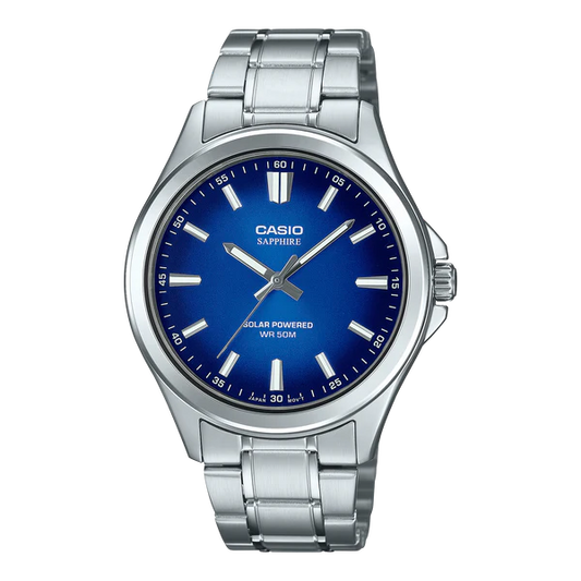 CASIO WATCH SOLAR POWER SAPPHIRE GLASS STAINLESS STEEL BAND. MTSRS100D-2A