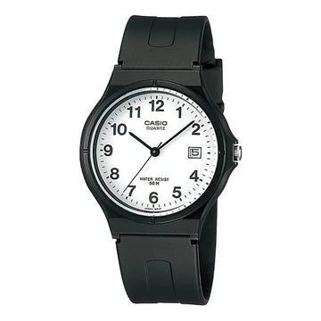 CASIO WATCH ANALOGUE WHITE FACE BLACK RESIN BAND MW59-7B