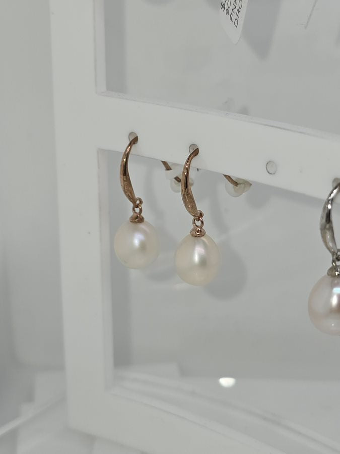 9CT ROSE GOLD FRESHWATER PEARL DROP EARRINGS