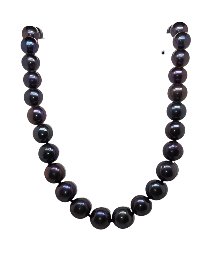 9CT YELLOW GOLD 10MM BLACK FRESHWATER PEARL NECKLACE