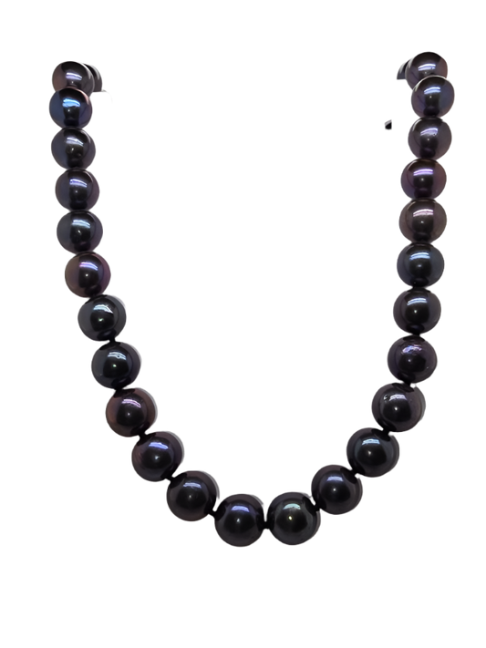 9CT YELLOW GOLD 10MM BLACK FRESHWATER PEARL NECKLACE