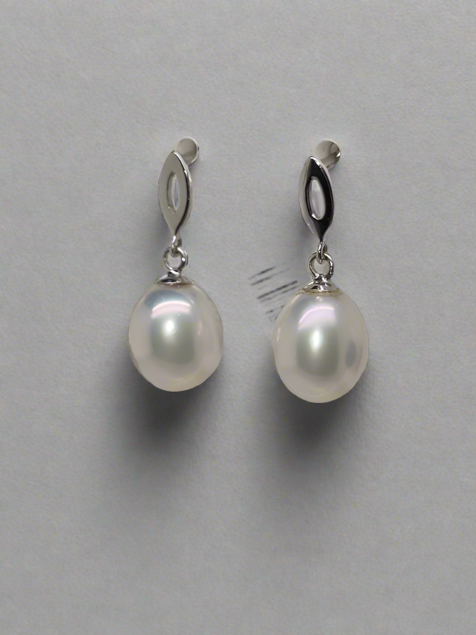 9CT WHITE GOLD DROP FRESHWATER PEARL STUD EARRINGS