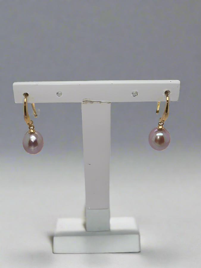 9CT YELLOW GOLD PINK FRESHWATER PEARL DROP EARRINGS