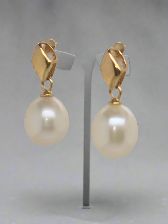 9CT YELLOW GOLD FRESHWATER PEARL DROP STUD EARRINGS