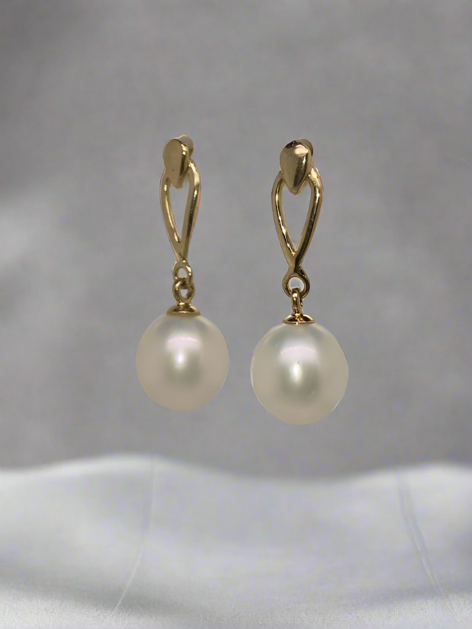 9CT YELLOW GOLD FRESHWATER PEARL DROP EARRINGS