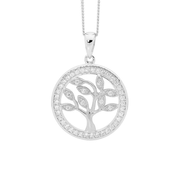 ELLANI STERLING SILVER CUBIC ZIRCONIA TREE OF LIFE PENDANT. P777S