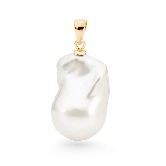 9CT YELLOW GOLD 13MM AAA BAROQUE FRESHWATER PEARL PENDANT
