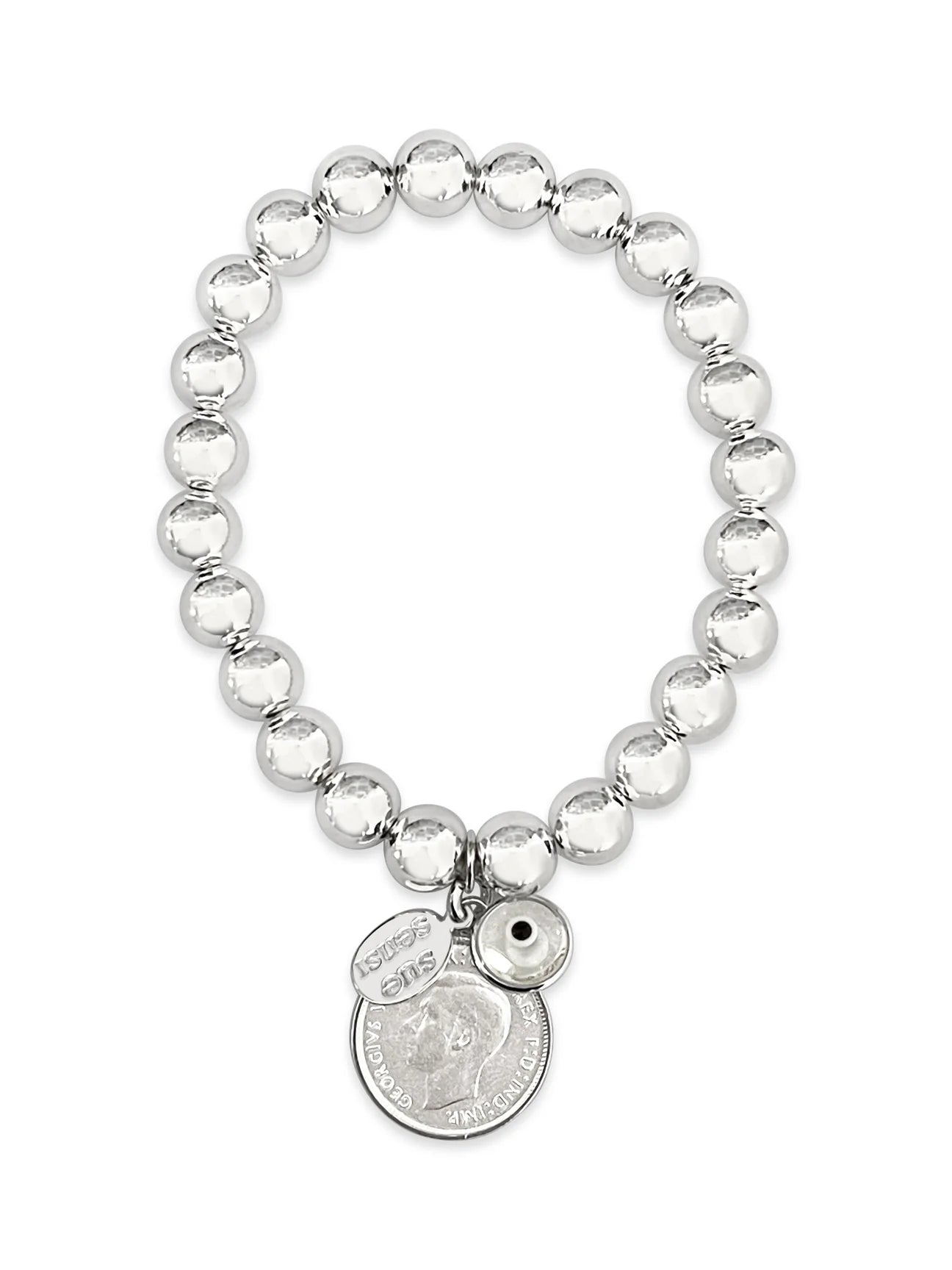 SUE SENSI STERLING SILVER 6MM PRETTY WOMAN BRACELET WITH COIN