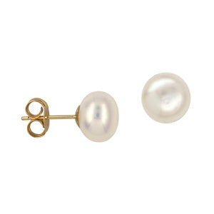 9CT YELLOW GOLD 7MM FRESHWATER BUTTON PEARL STUD EARRINGS