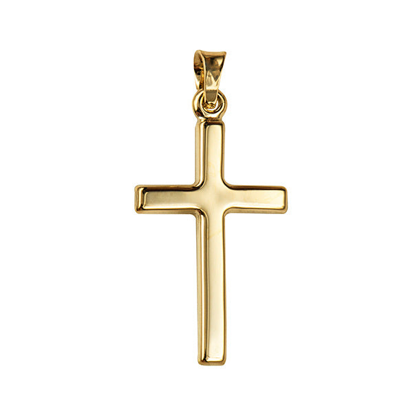 9CT YELLOW GOLD POLISHED 20MM X 12MM PLAIN CROSS PENDANT.