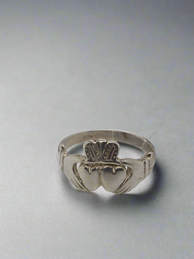 STERLING SILVER SOLID CLADDAGH DOUBLE HEART RING