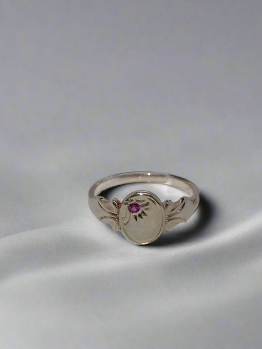 STERLING SILVER OVAL SIGNET WITH CREATED RUBY RING