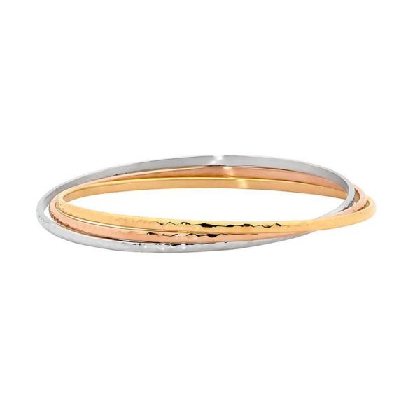 ELLANI STAINLESS STEEL, GOLD PLATED & ROSE GOLD PLATING TRIPLE LINKED HAMMER FINISH BANGLE SB174T