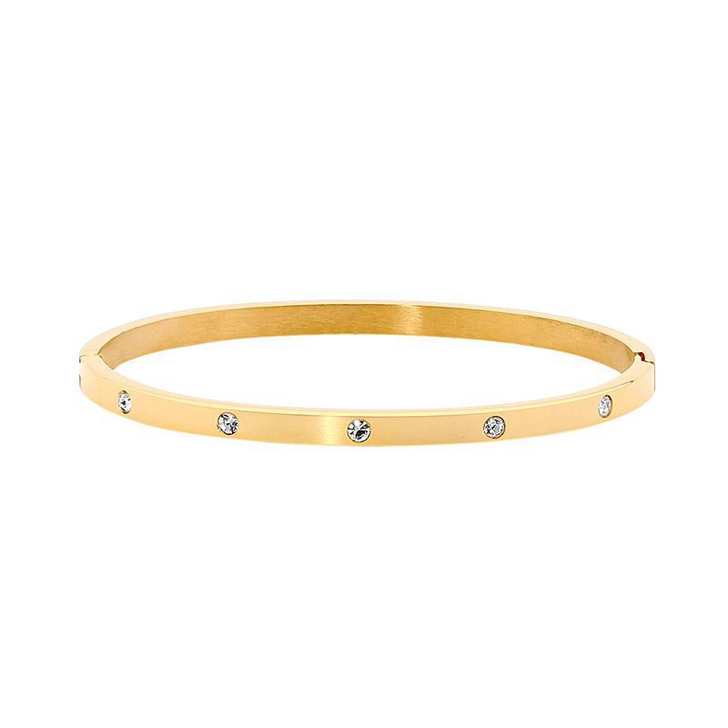 ELLANI STAINLESS STEEL YELLOW GOLD PLATED ROUND CUBIC ZIRCONIA BANGLE . SB180G