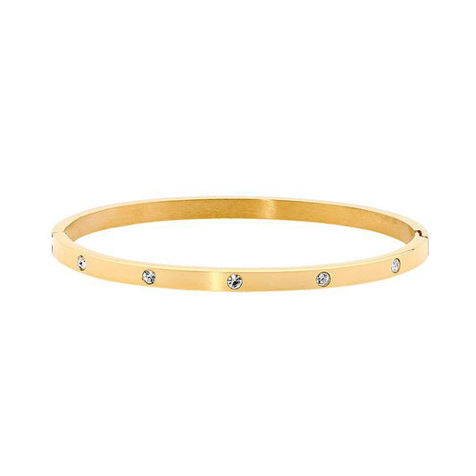 ELLANI STAINLESS STEEL YELLOW GOLD PLATED ROUND CUBIC ZIRCONIA BANGLE . SB180G