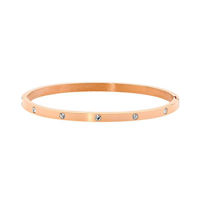 ELLANI STAINLESS STEEL ROSE GOLD PLATED 4MM HINGED BANGLE WITH  CUBIC ZIRCONIA. SB180R