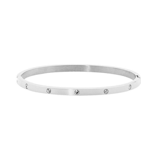 ELLANI STAINLESS STEEL 4MM CUBIC ZIRCONIA HINGED BANGLE SB180S