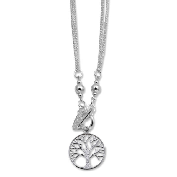 VON TRESKOW STERLING SILVER DOUBLE CURB CHAIN NECKLACE WITH TREE OF LIFE PENDANT