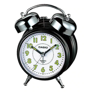 CASIO DESKTOP ANALOGUE CLOCK, ALARM, SNOOZE WHITE FACE BLACK BODY. TQ362-1B