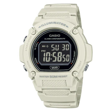 CASIO WATCH DIGITAL LED BACKLIGHT, 50M WR WHITE RESIN BAND W219HC-8B
