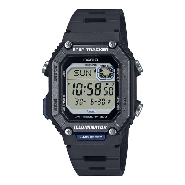 CASIO WATCH CONNECT DIGITAL B/T, STEPS, BLACK CASE AND RESIN BAND. WSB1000-1A